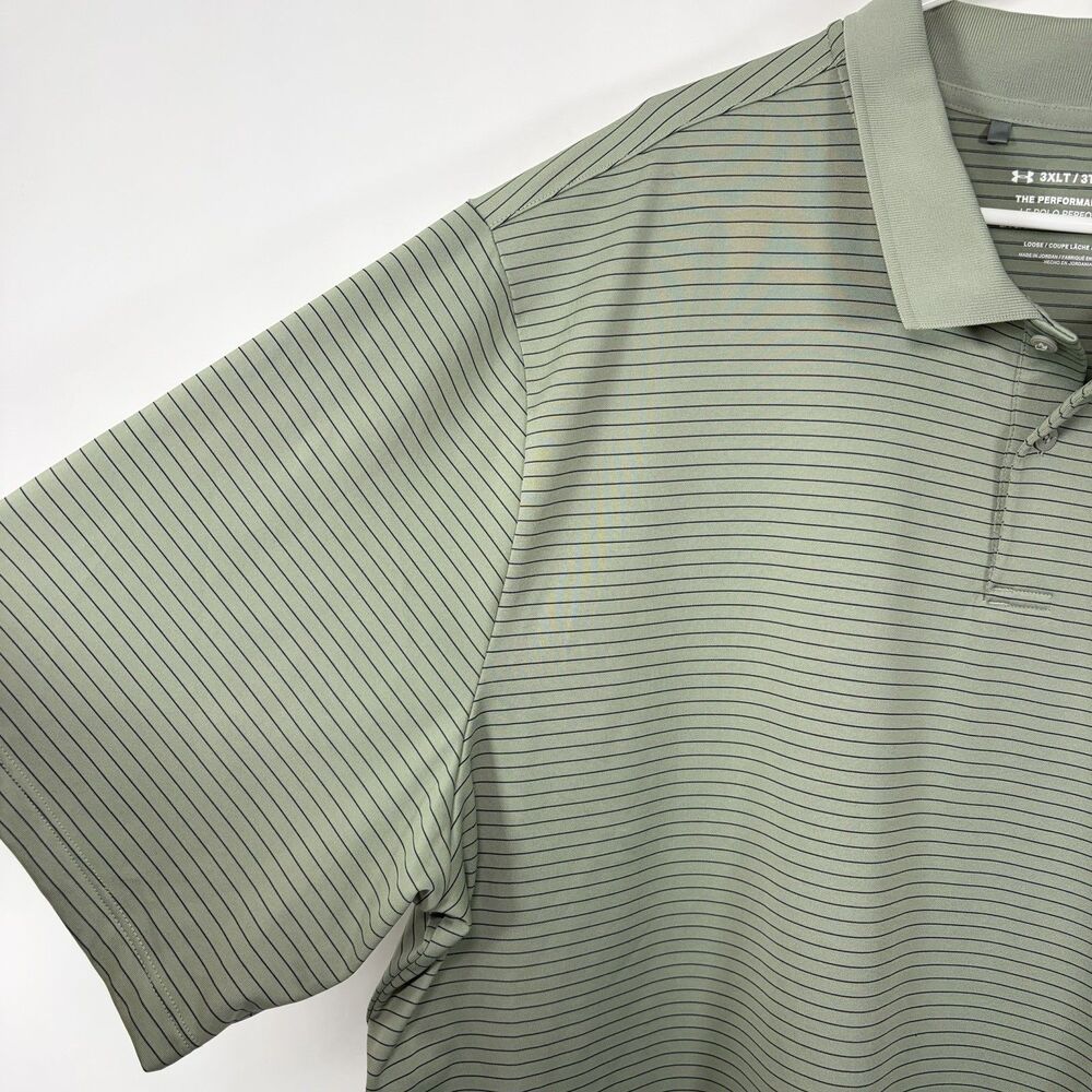 Under Armour The Performance Polo Golf Shirt Mens 3XLT Green Navy Striped - Picture 6 of 12